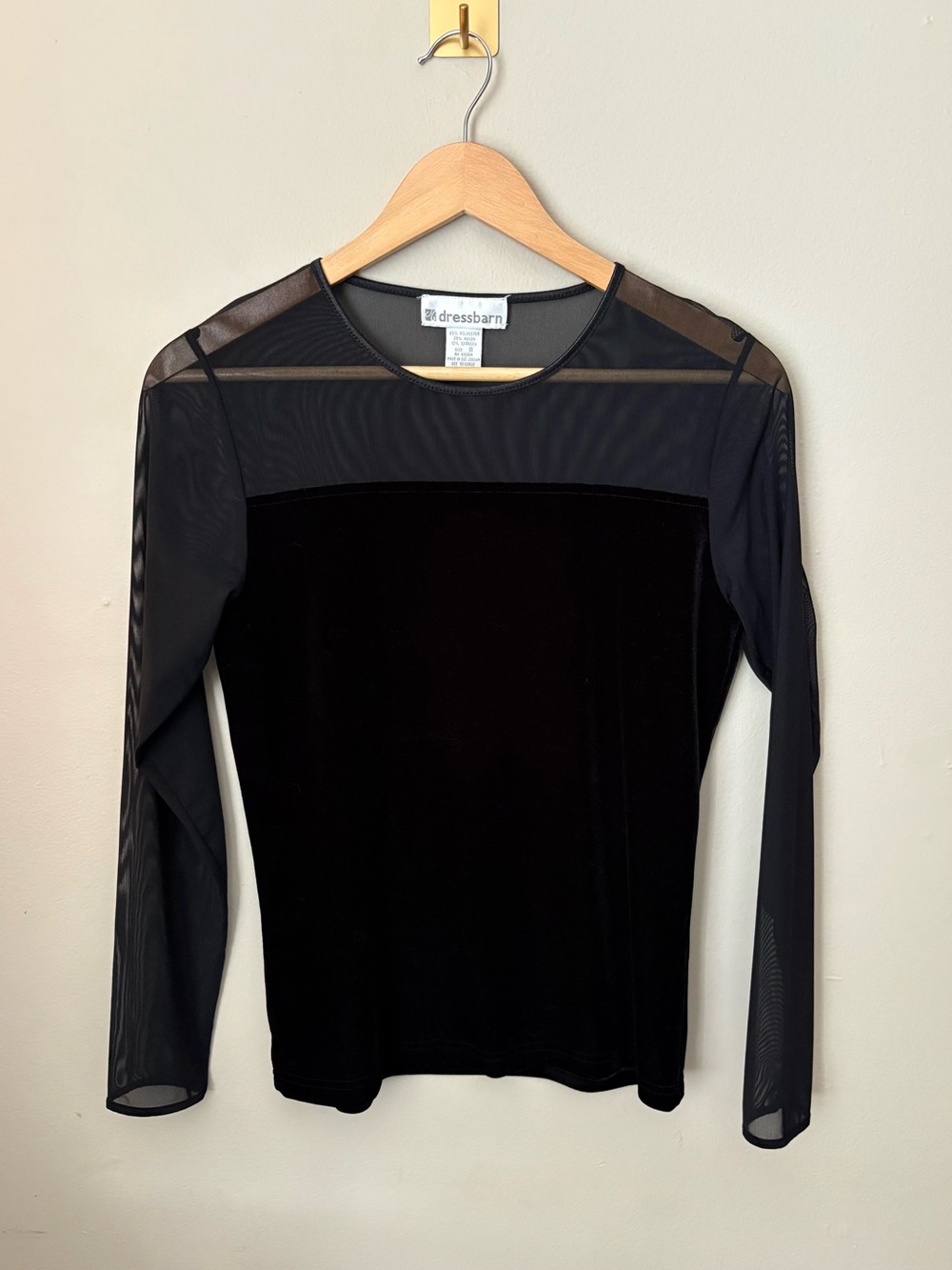 Small Dressbarn Black Y2K Vintage Velvet‎ Mesh Top